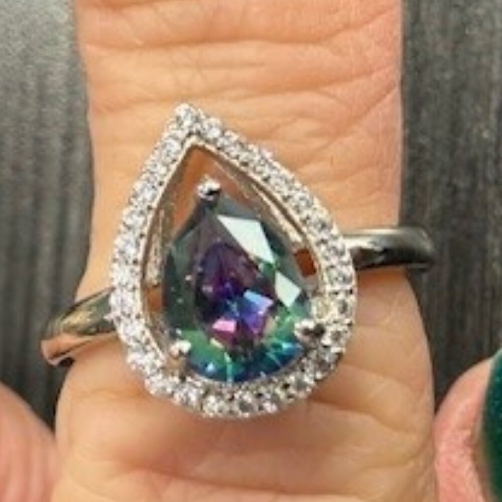 New S925 Silver Ring wtih Tear Drop Mystic Topaz sz 7